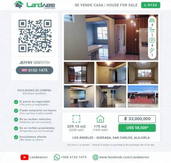 Se vende casa en Urbanización Corobicí de Barrio Los Ángeles, Quesada, San Carlos