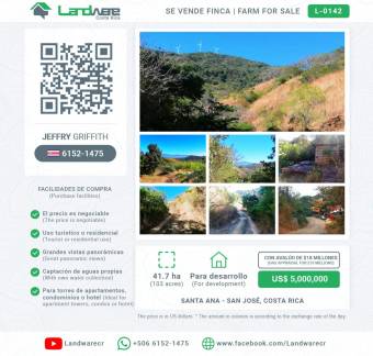 Opportunity farm for tourist or residential development for sale in Santa Ana of San José