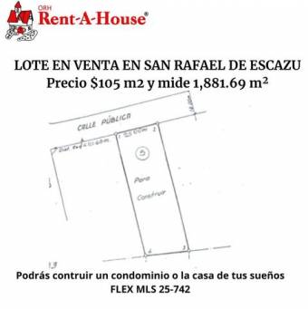 Se vende lote con para inversión en San Rafael Escazú 25-740