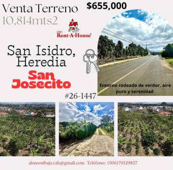Terreno San Isidro, Heredia #26-1447 $655000