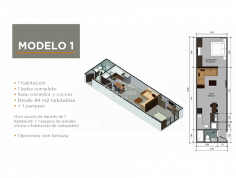 SE VENDEN APARTAMENTOS EN TORRE VERTICAL, CEDROS MONTES DE OCA 44m2