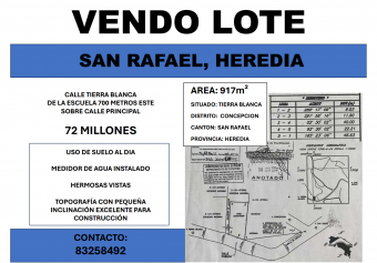 Se vende lote en Heredia San Rafael