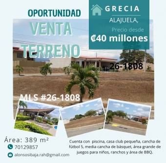 Venta Terreno Grecia, Alajuela