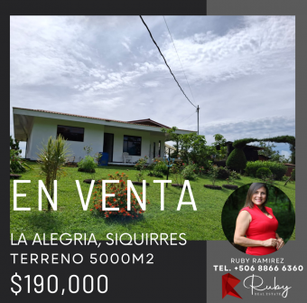 En venta. Un rincón mágico en La Alegría de Siquirres 
