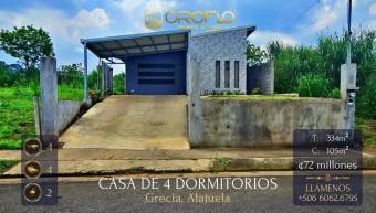 CASA EN VENTA DE CUATRO DORMITORIOS.  GRECIA, ALAJUELA #20308lm