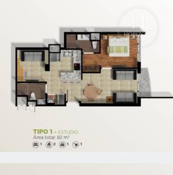 Apartamento en Venta en Vía Natura en Curridabat 1 Habitación con Estudio y Vista NJA1383J