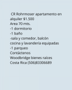 CR Rohrmoser apartamento alquiler 1 dormitorio $1.500