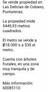 Se vende propiedad en Las Delicias, Cobano, Puntarenas. ₡18.000 o $30 el metro cuadrado 