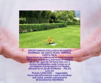  Venta de Espacio Funerario en Camposanto La Piedad 