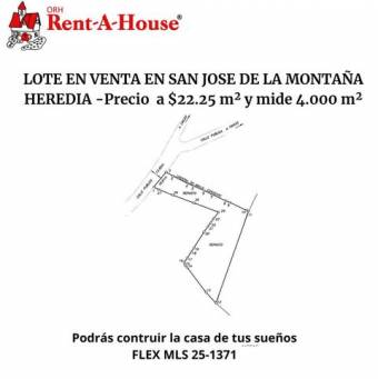Se vende lote de 4,000m2 en San Jose de la Montaña 25-1371