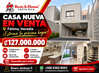 ¡Estrená casa en Heredia! 3 habitaciones, patio y cochera doble